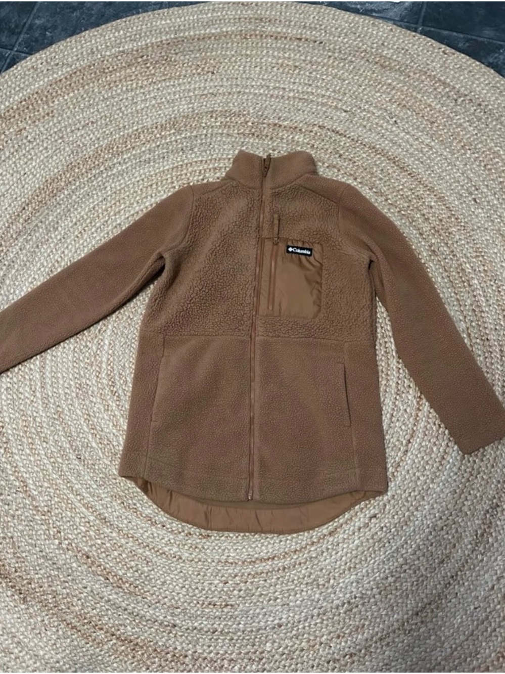 Columbia Chest-Pocket Brown Sherpa Zip Jacket